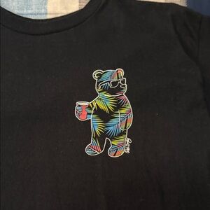 Riot Society Black Tee with Colorful Bear Design